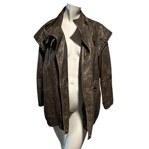 Vintage Distressed Brown Faux Leather Jacket